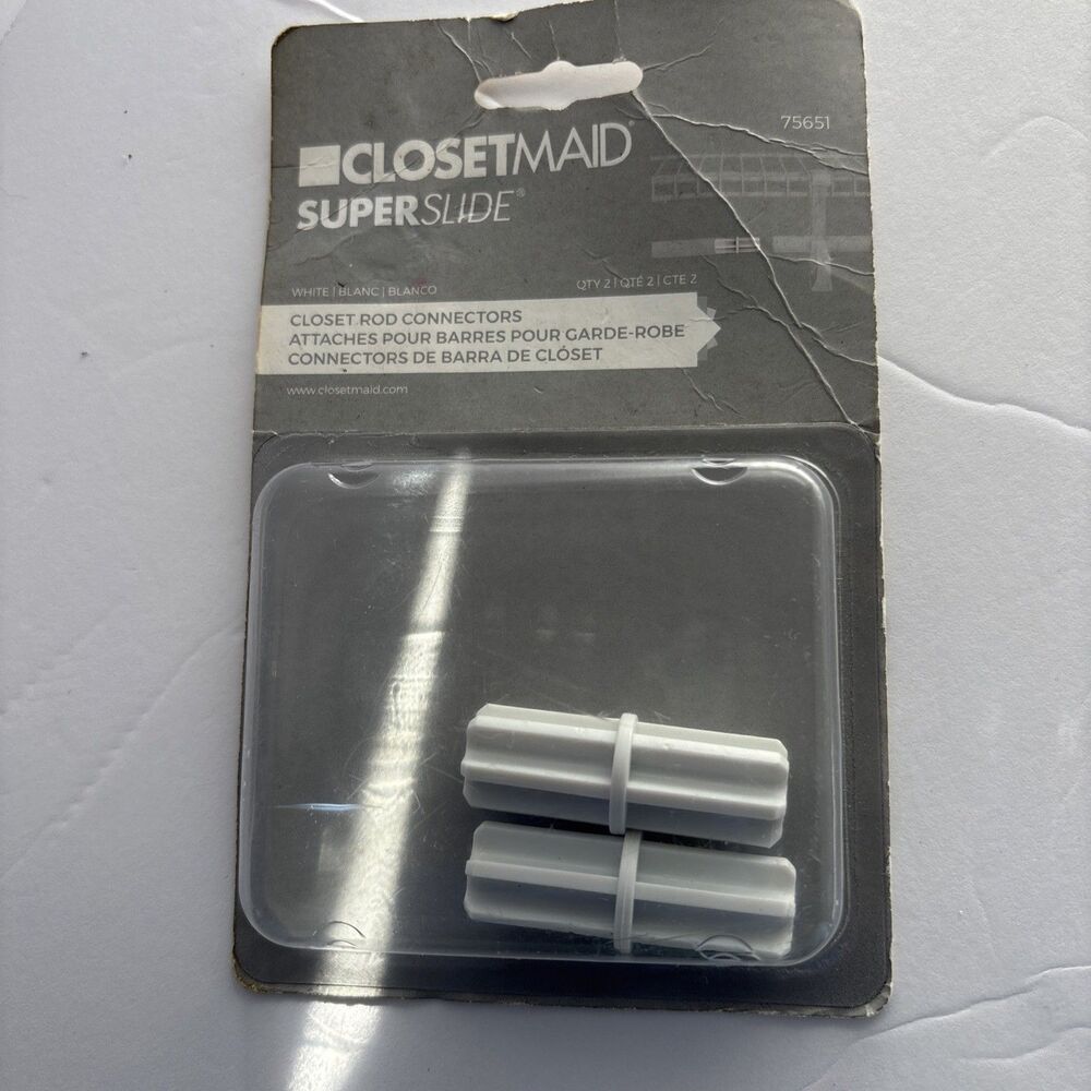 CLOSETMAID SuperSlide Closet ROD CONNECTOR White 75651 New 2 In Pack